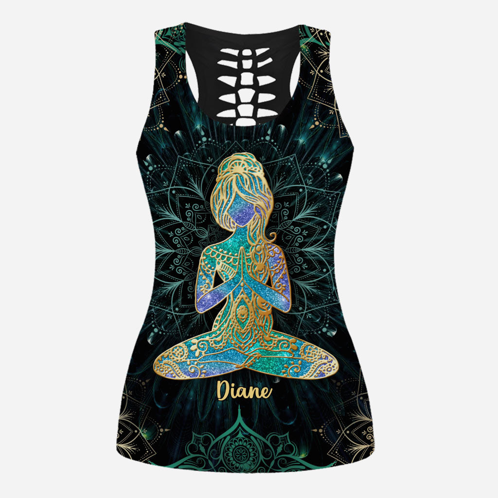 Namaste Green - Personalized Yoga Hollow Tank Top and Leggings