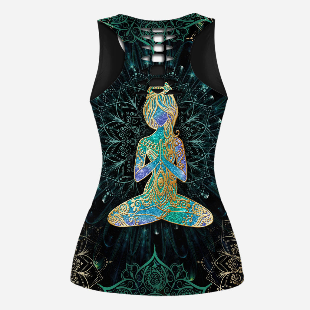 Namaste Green - Personalized Yoga Hollow Tank Top and Leggings