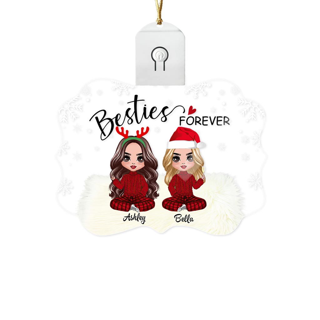 Besties Forever - Personalized Christmas Bestie Shaped Led Acrylic Ornament