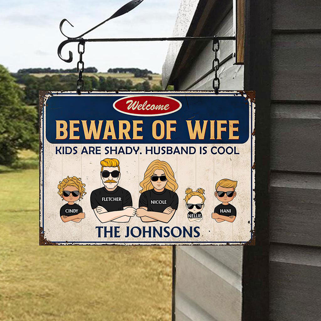 Beware Of Wife - Personalized Couple Rectangle Metal Sign