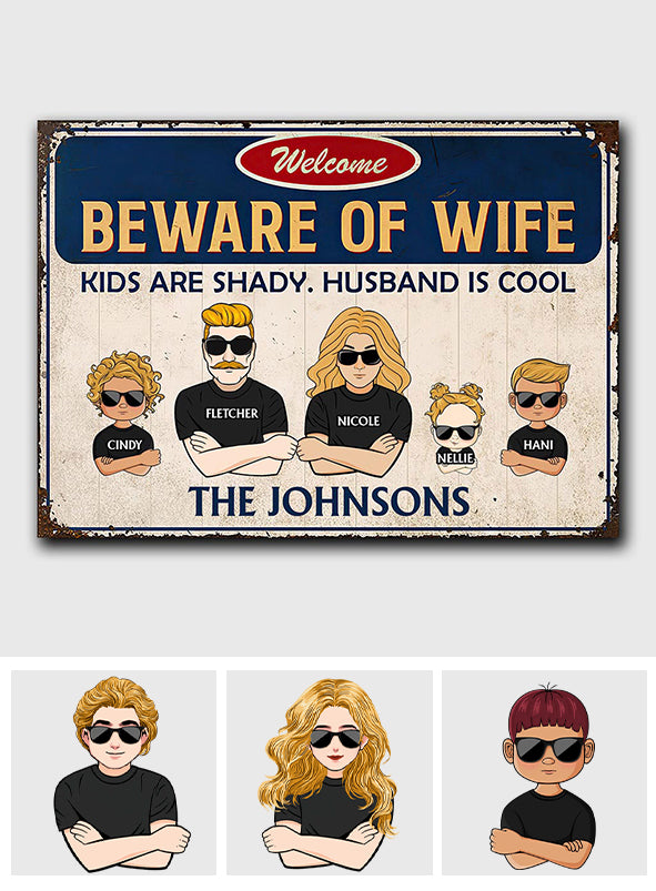 Beware Of Wife - Personalized Couple Rectangle Metal Sign