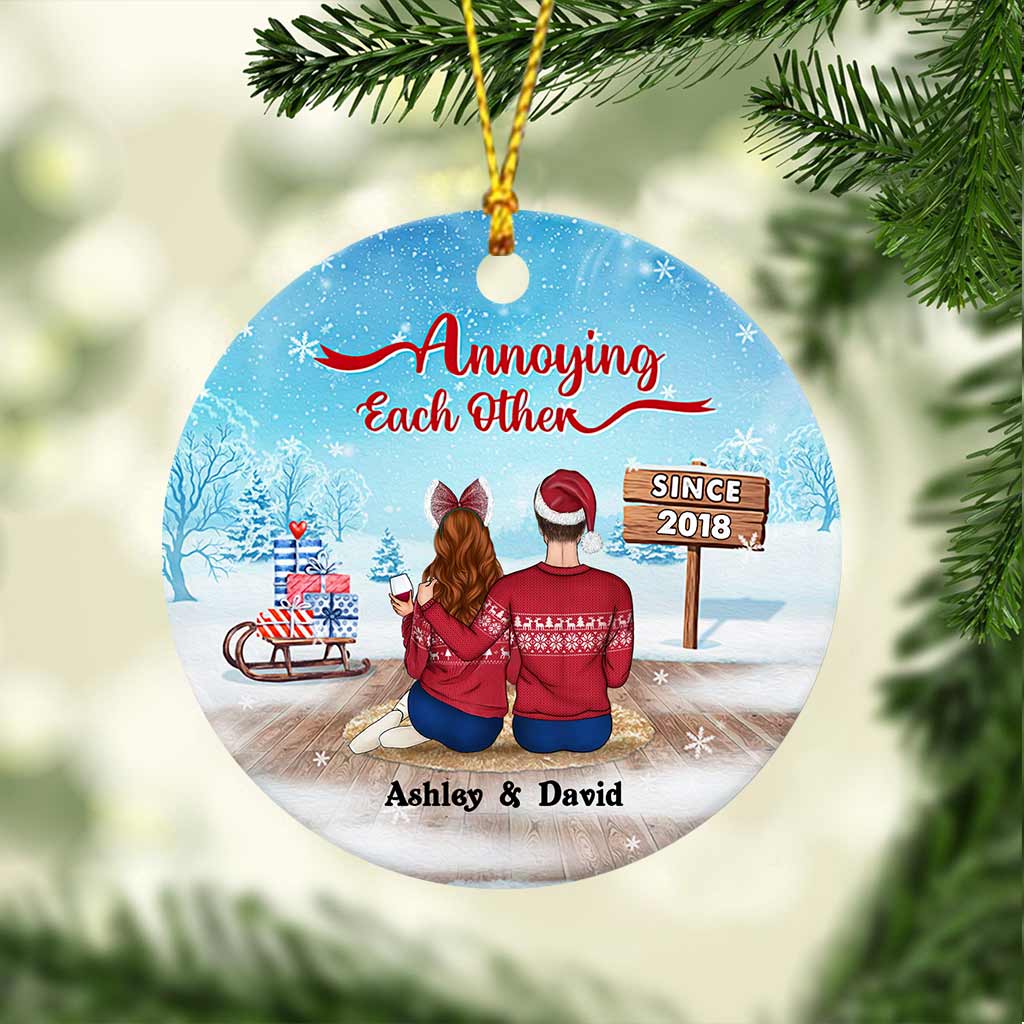 Annoying Each Other - Personalized Christmas Couple Ornament (Printed On Both Sides)