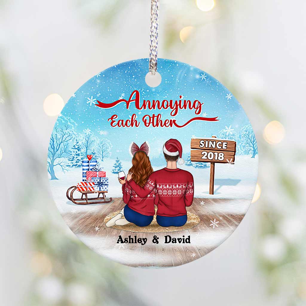 Annoying Each Other - Personalized Christmas Couple Ornament (Printed On Both Sides)