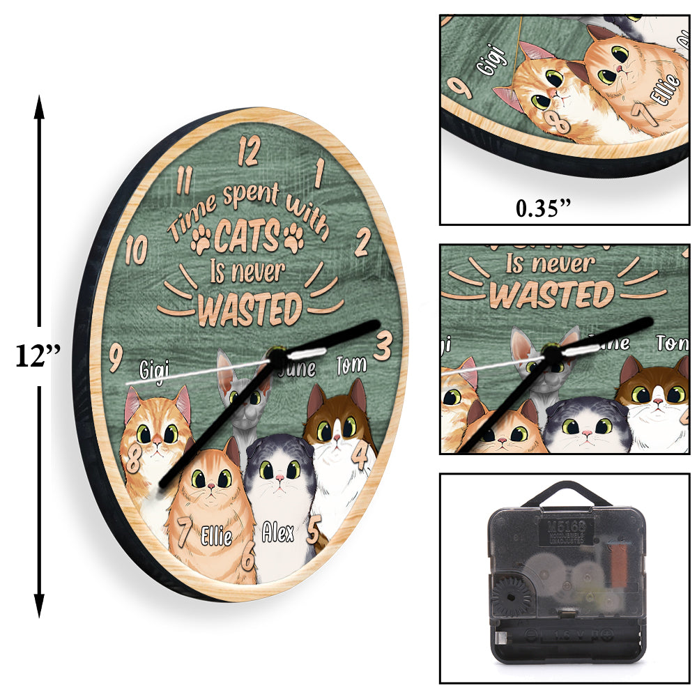 Time Spent With Cats Is Never Wasted - Personalized Cat Wall Clock