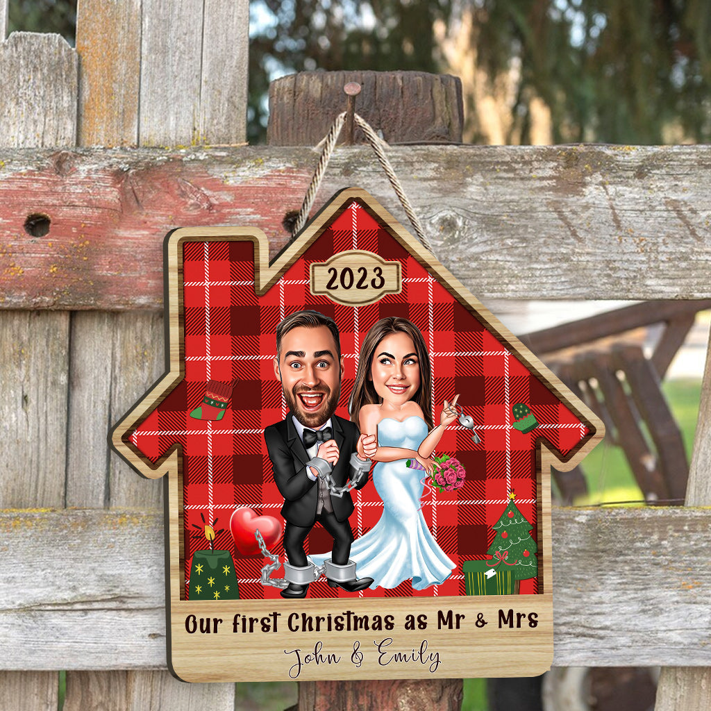 Our First Christmas - Personalized Husband And Wife Wood Sign