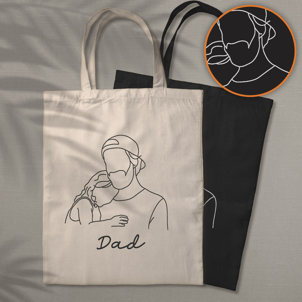 Custom Photo Line Art - Personalized Father Embroidered Tote Bag