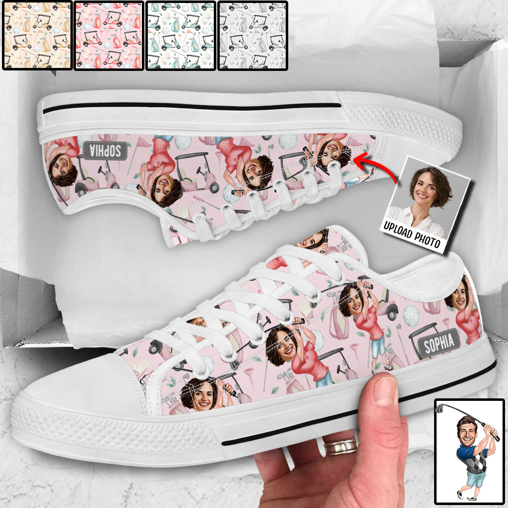 Photo Inserted Funny Golfer - Personalized Golf Low Top Shoes