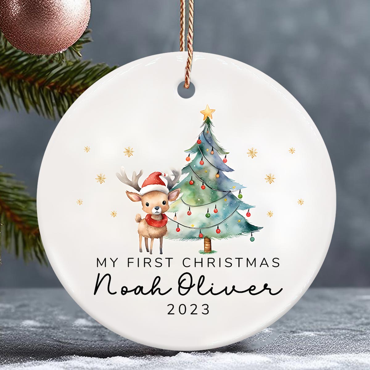 Baby First Christmas - Personalized Kid Ceramic Circle Ornament