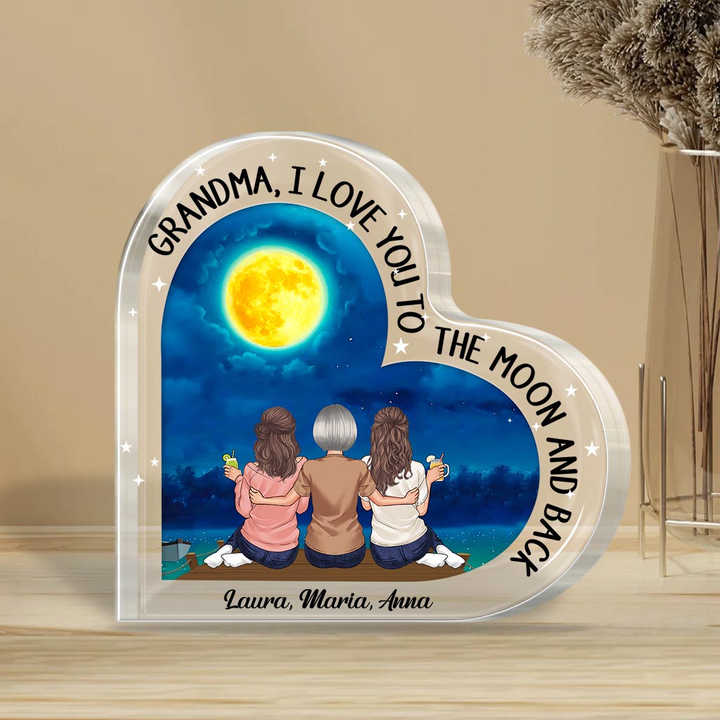 Moon And Back - Gift for mom, grandma - Personalized Custom Crystal Heart Keepsake