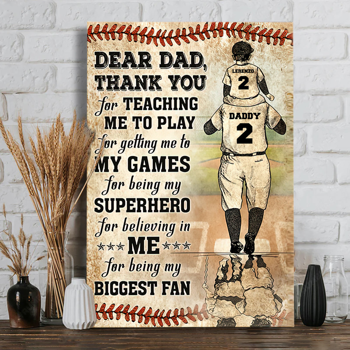 Thank You Dad My Biggest Fan - Personalized Baseball Canvas And Poster
