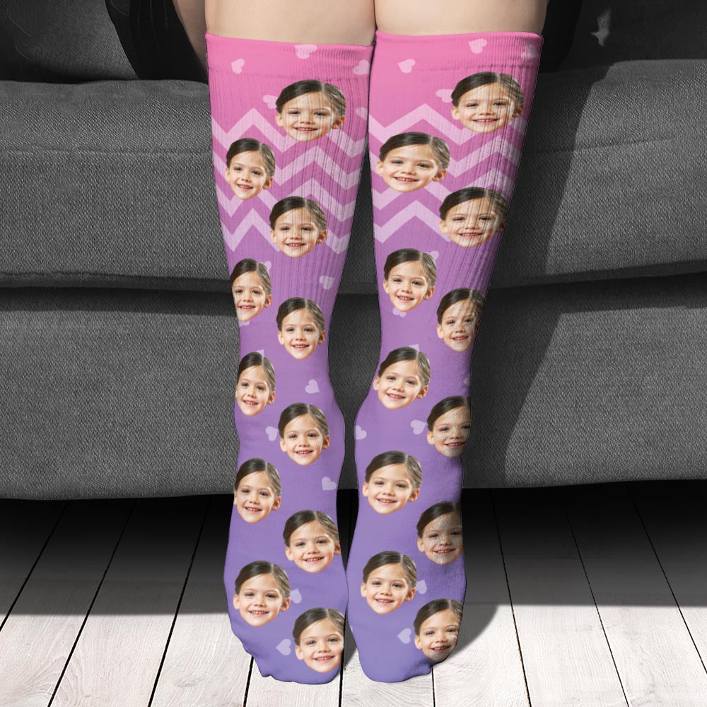 Custom Face Purple Pattern - Personalized Daughter Socks