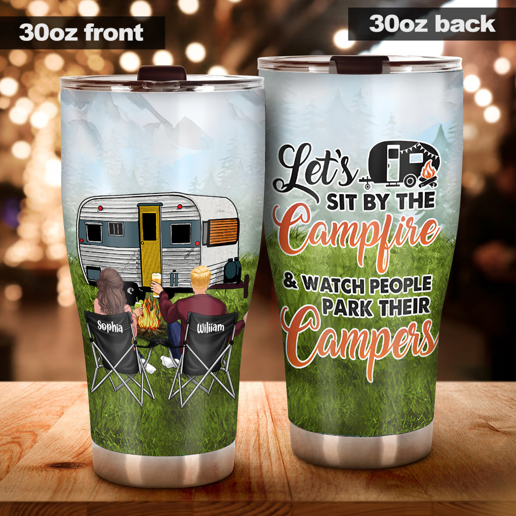 Personalized Couple Camping Tumbler Let's Sit By The Campfire And