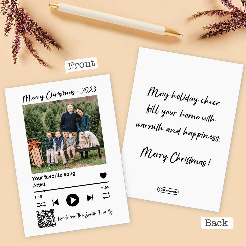 Photo Inserted Favorite Song Scannable QR Code - Personalized Family Greeting Card