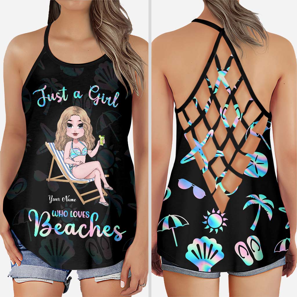 Discover Just A Girl Who Loves Beaches - Personalized Sea Lover Cross Tank Top