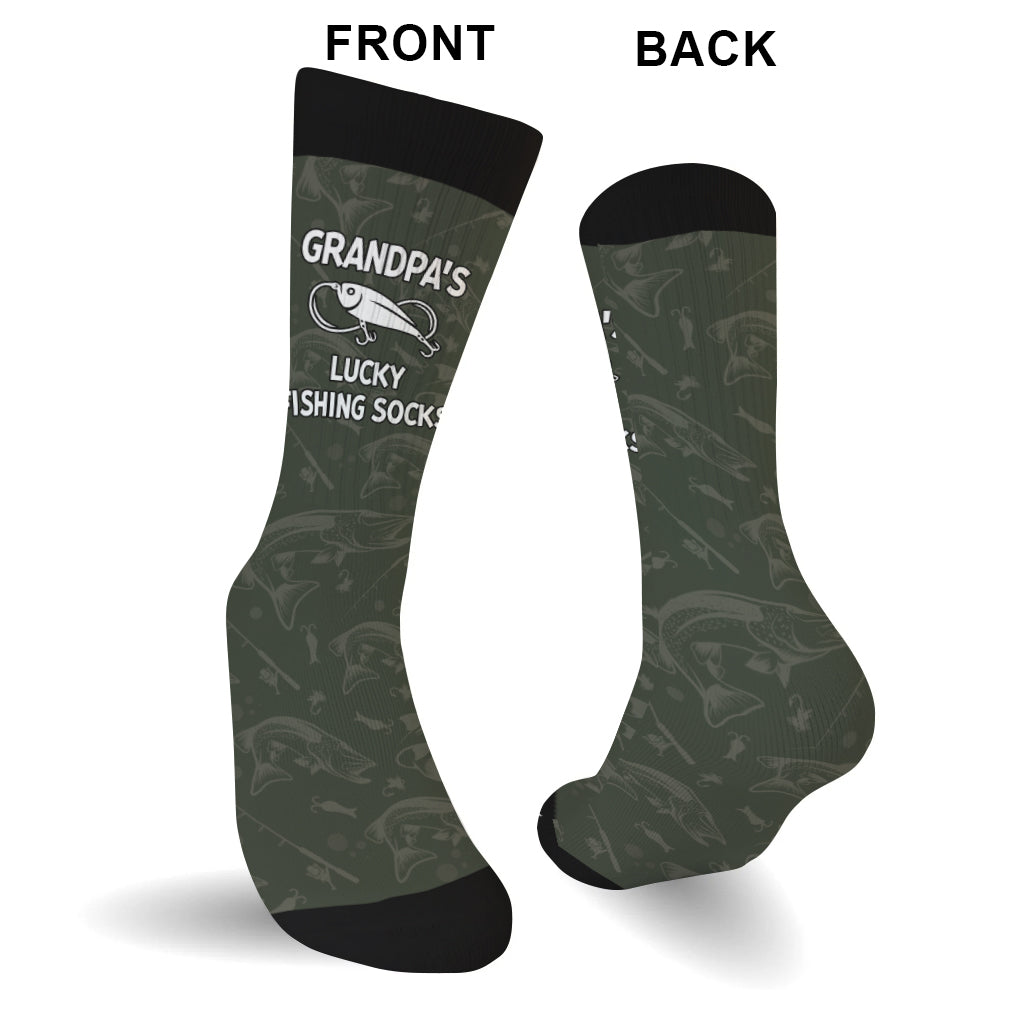 Lucky Fishing Socks - Gift for dad, uncle, aunt, grandma, grandpa, mom, son, daughter, brother, sister, granddaughter, grandson, husband, wife, boyfriend, girlfriend, friend, co-worker - Personalized Socks