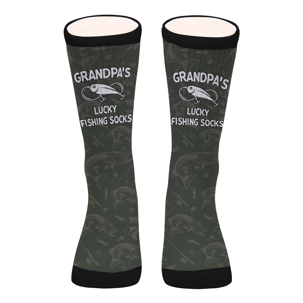 Lucky Fishing Socks - Gift for dad, uncle, aunt, grandma, grandpa, mom, son, daughter, brother, sister, granddaughter, grandson, husband, wife, boyfriend, girlfriend, friend, co-worker - Personalized Socks