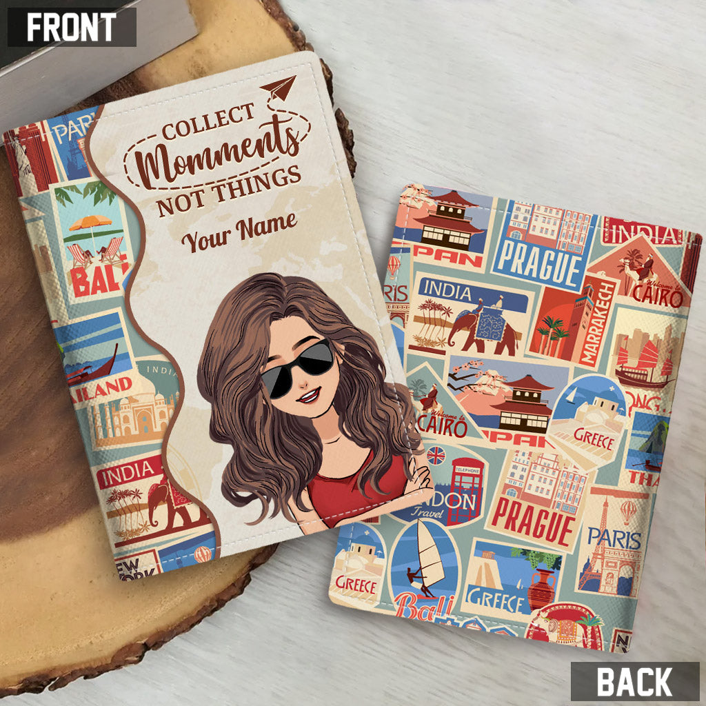 Discover Collect Momments Not Things - Travelling gift for mom, daughter, granddaughter, wife, girlfriend, friend - Personalized Passport Holder