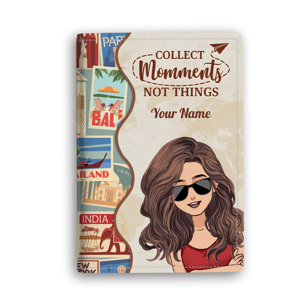 Collect Momments Not Things - Travelling gift for mom, daughter, granddaughter, wife, girlfriend, friend - Personalized Passport Holder