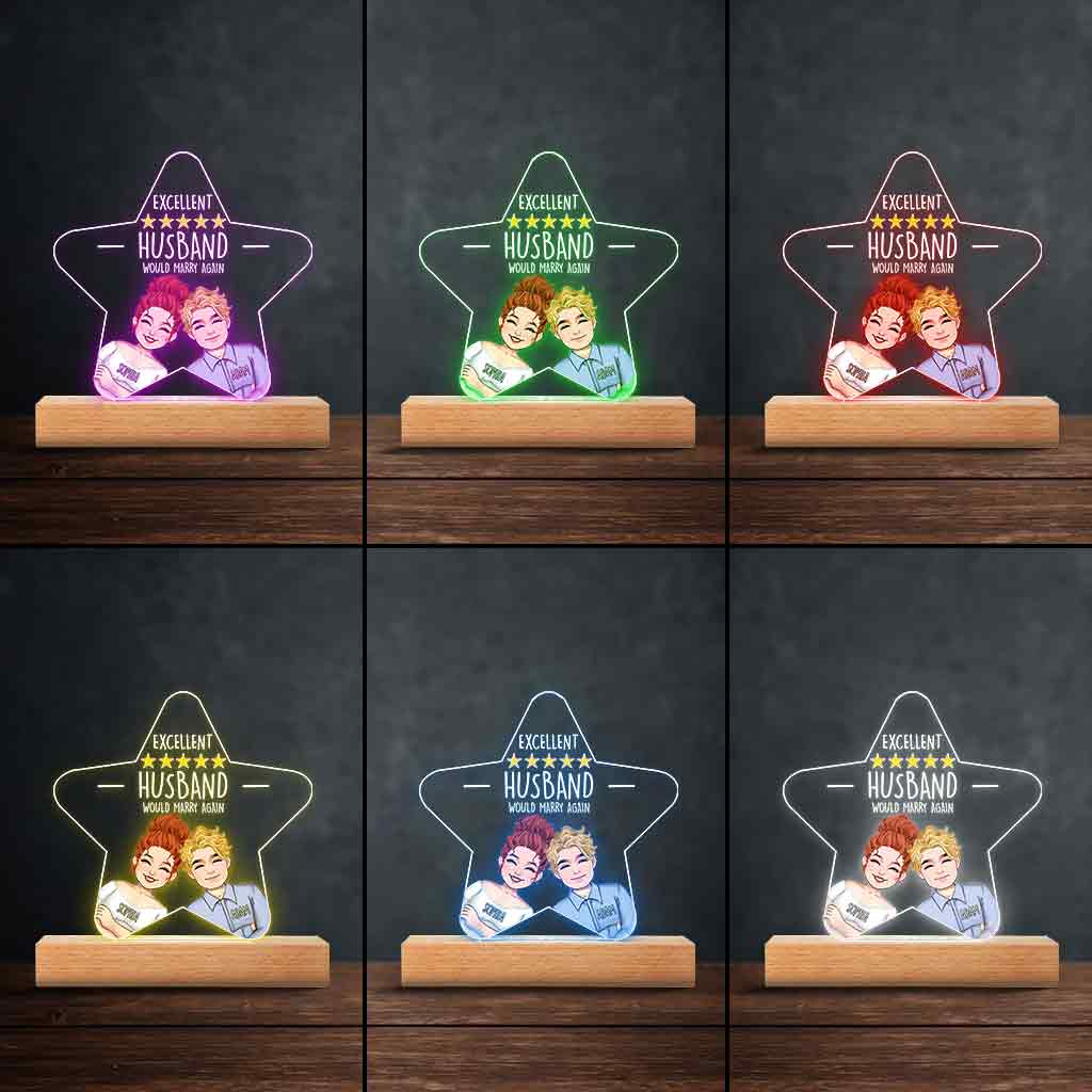 Excellent Husband Wife Five Stars - Personalized Husband And Wife Shaped Plaque Light Base