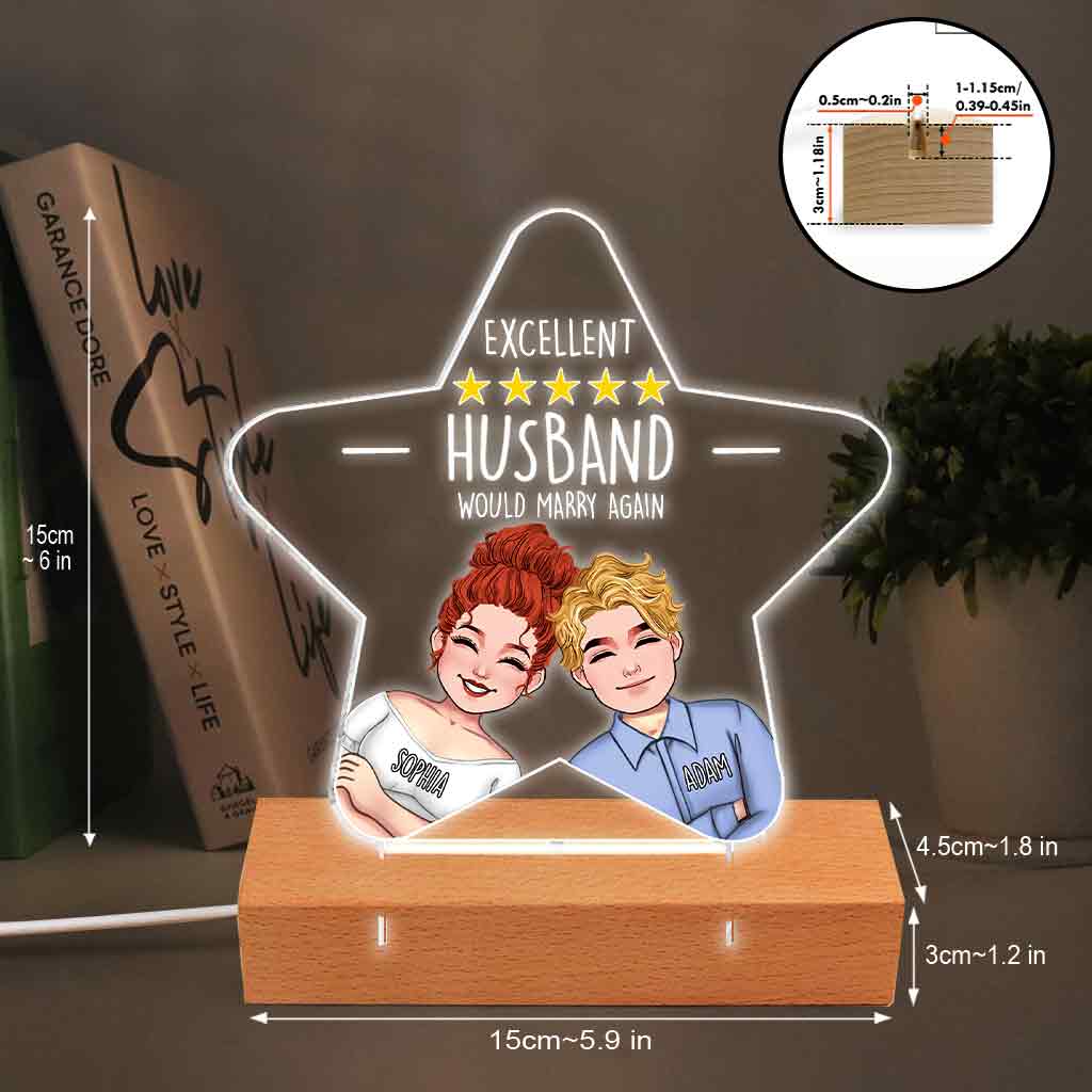 Excellent Husband Wife Five Stars - Personalized Husband And Wife Shaped Plaque Light Base