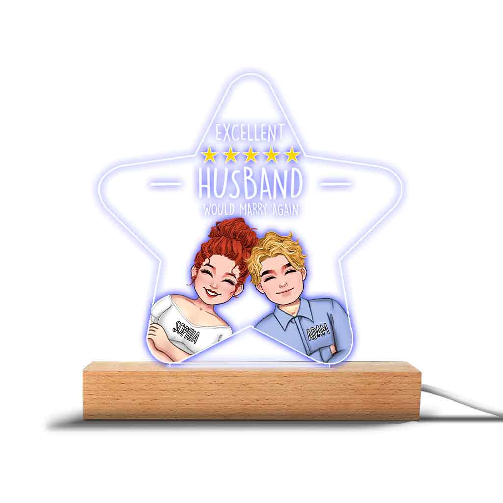 Excellent Husband Wife Five Stars - Personalized Husband And Wife Shaped Plaque Light Base