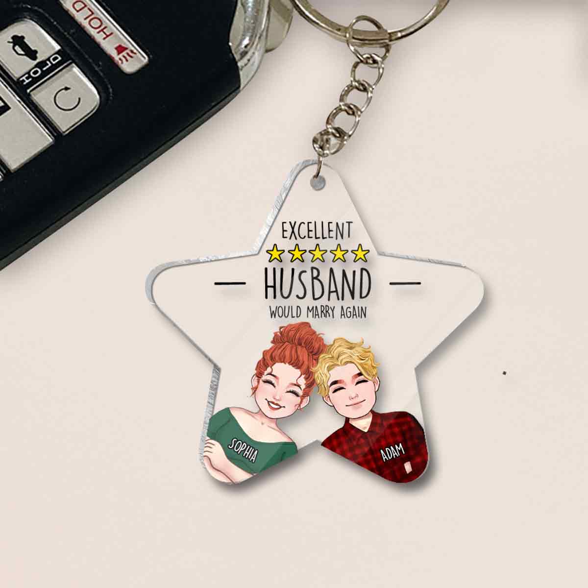 Excellent Husband Wife Five Stars - Personalized Husband And Wife Transparent Keychain