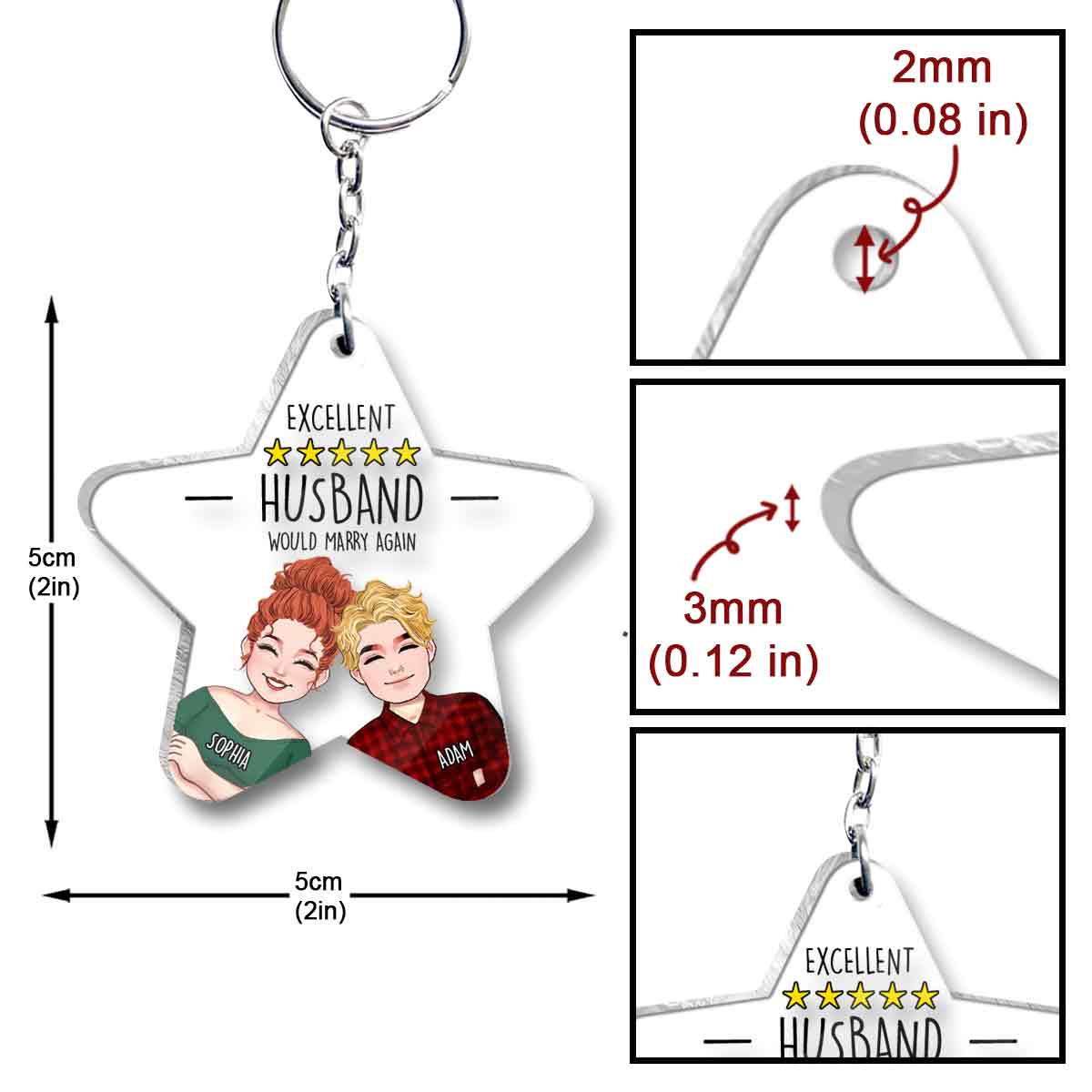 Excellent Husband Wife Five Stars - Personalized Husband And Wife Transparent Keychain