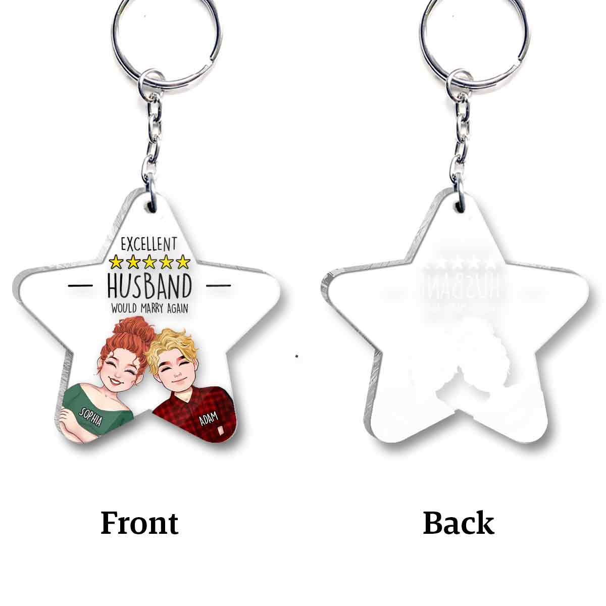 Excellent Husband Wife Five Stars - Personalized Husband And Wife Transparent Keychain