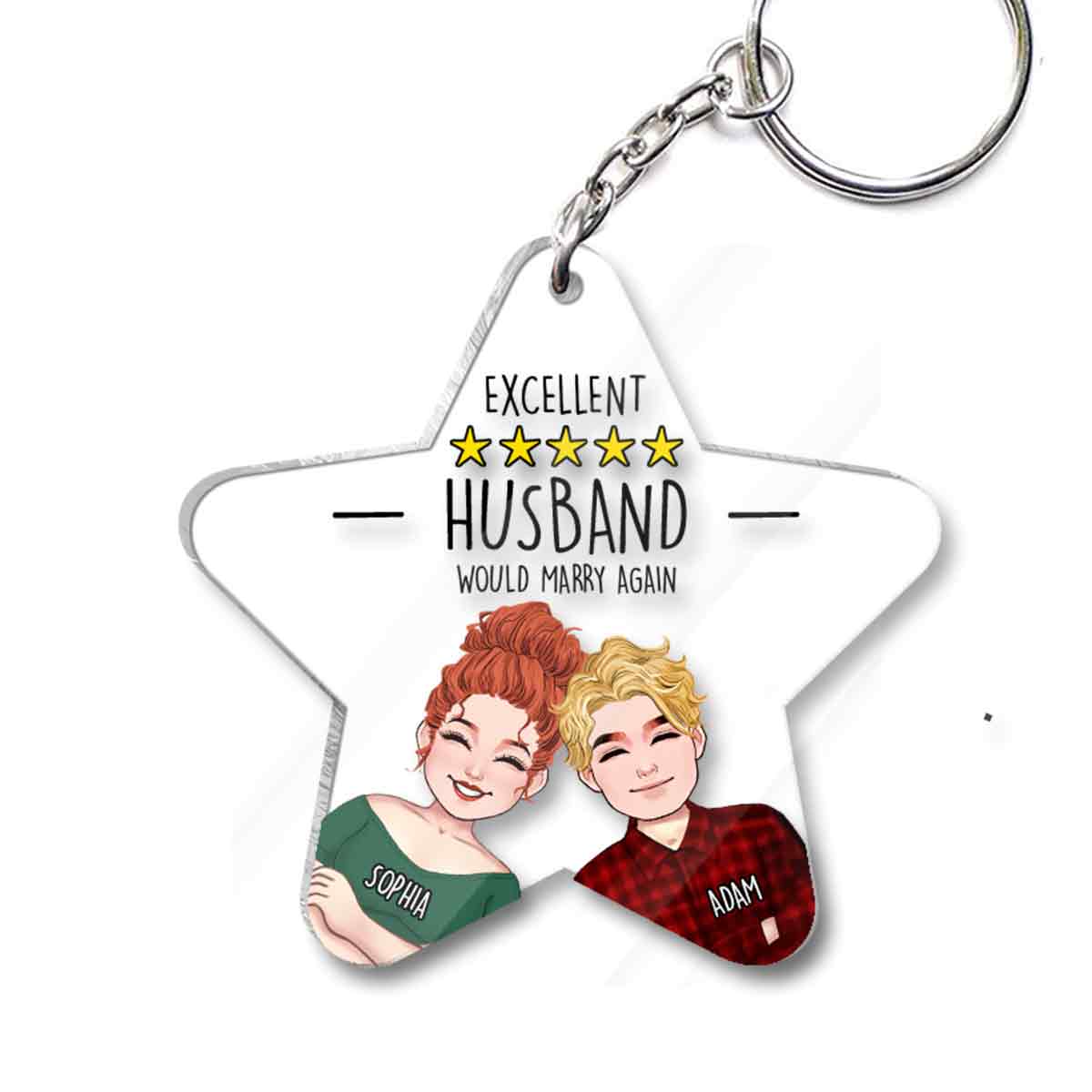 Excellent Husband Wife Five Stars - Personalized Husband And Wife Transparent Keychain