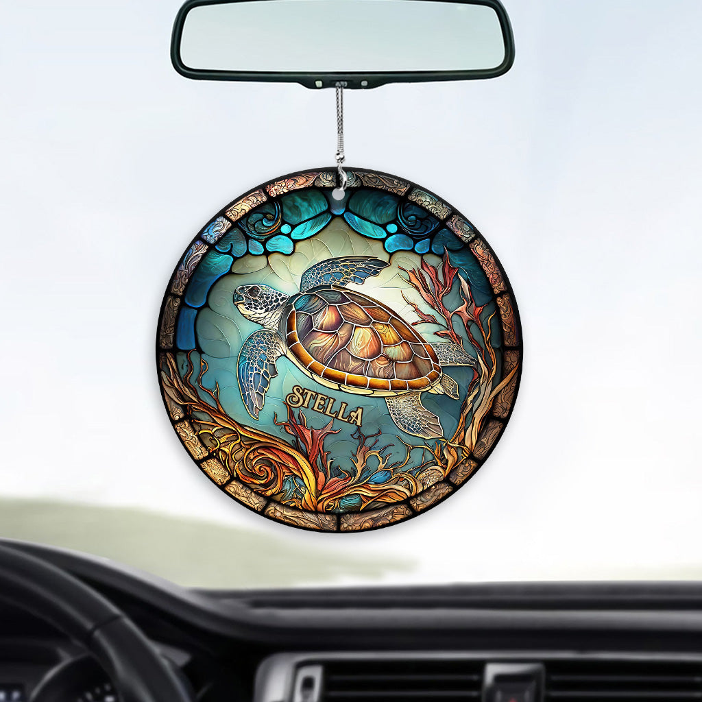 Stained Glass Turtle - Personalized Turtle Car Ornament