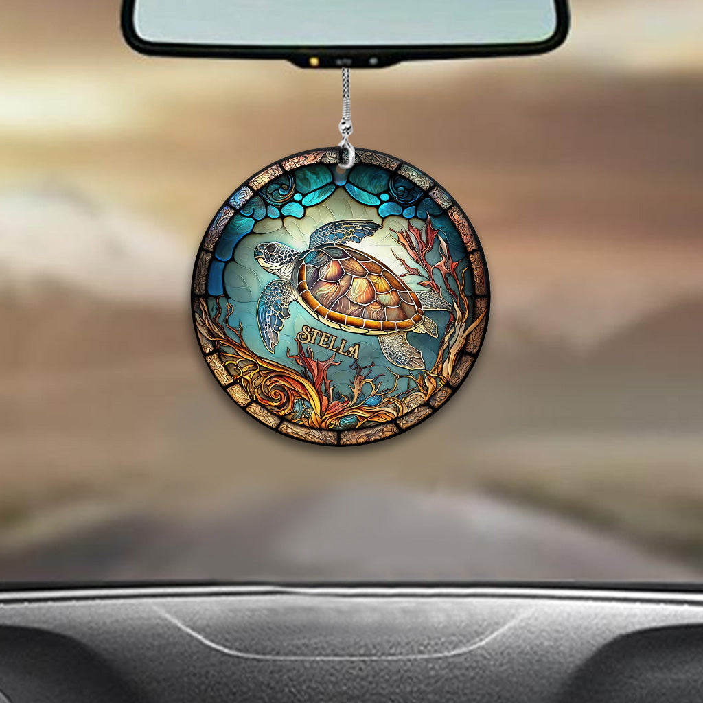 Stained Glass Turtle - Personalized Turtle Car Ornament