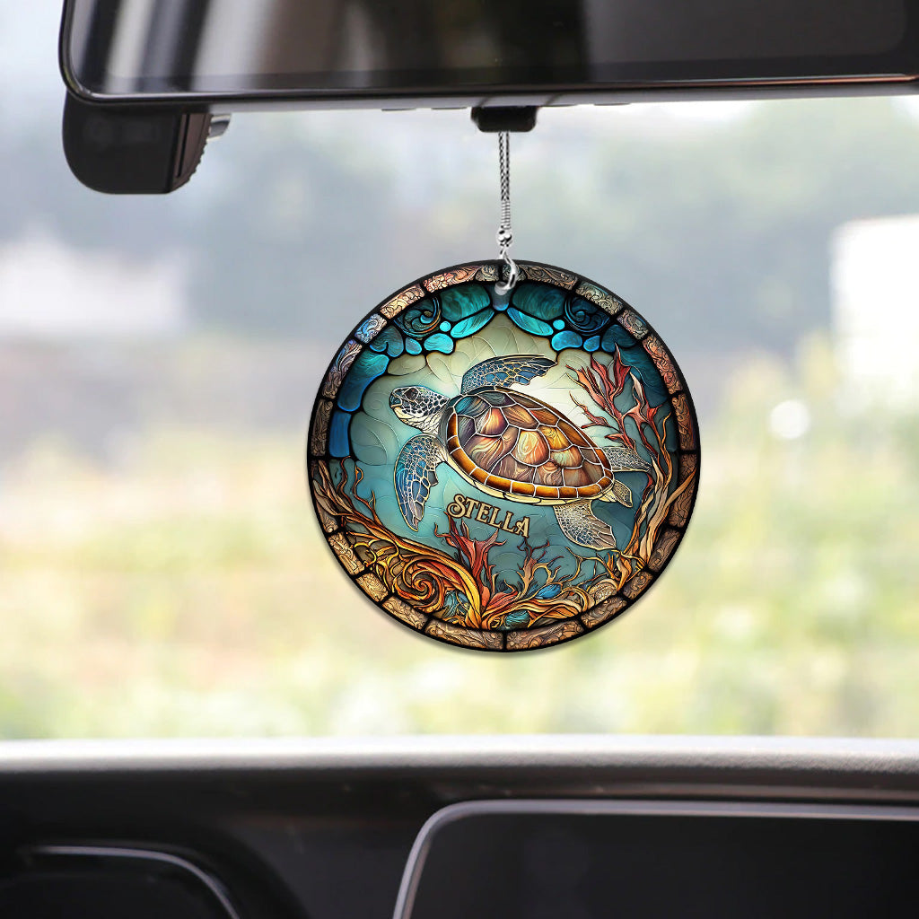Stained Glass Turtle - Personalized Turtle Car Ornament