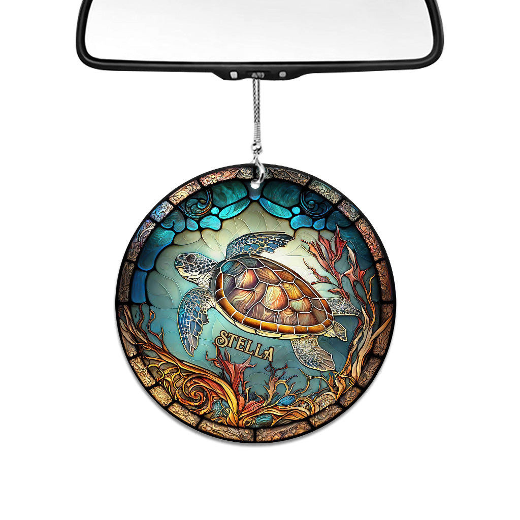 Stained Glass Turtle - Personalized Turtle Car Ornament