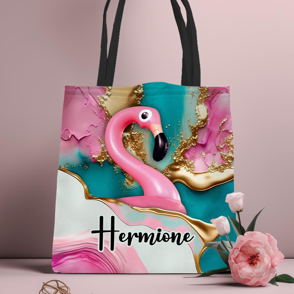 Tropical Vibes Pink Flamingo - Personalized Flamingo Tote Bag