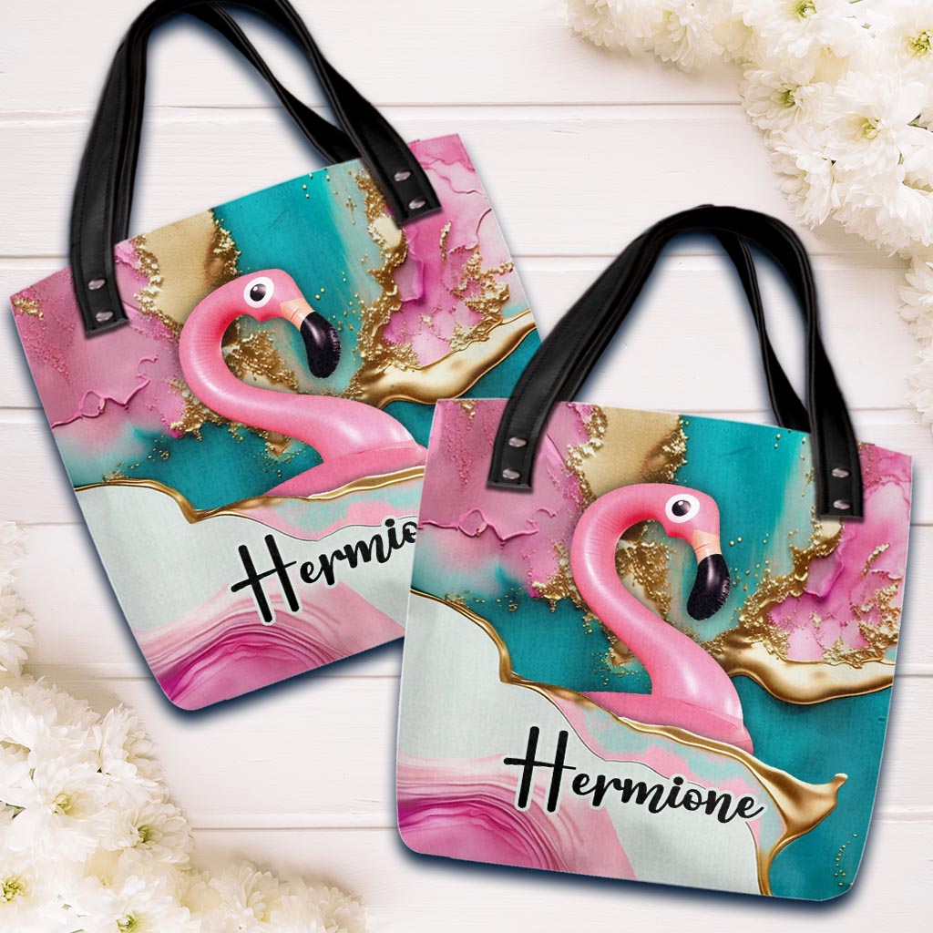 Tropical Vibes Pink Flamingo - Personalized Flamingo Tote Bag
