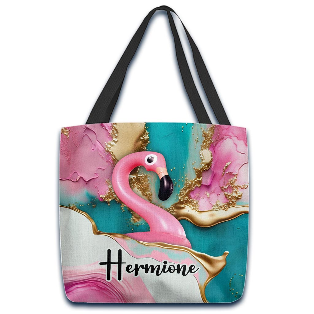 Tropical Vibes Pink Flamingo - Personalized Flamingo Tote Bag