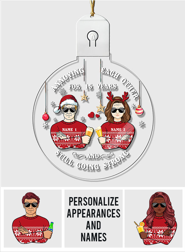 Annoying Each Other - Personalized Christmas Couple Round Led Acrylic Ornament