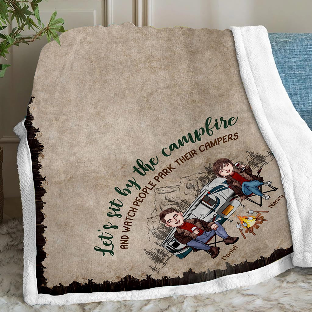 Let's Sit By The Campfire And Watch People Park Their Campers - Personalized Couple Camping Blanket