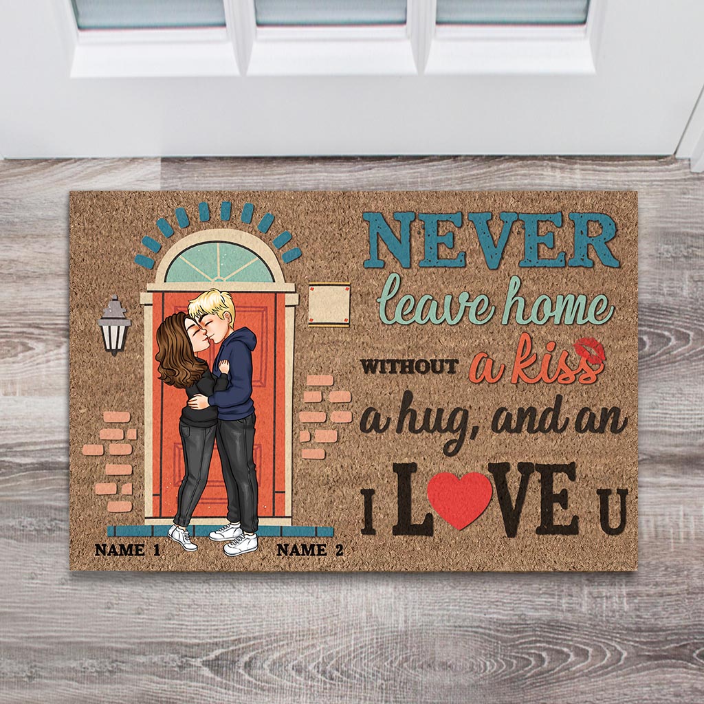 Never Leave Home Without A Kiss - Personalized Couple Doormat