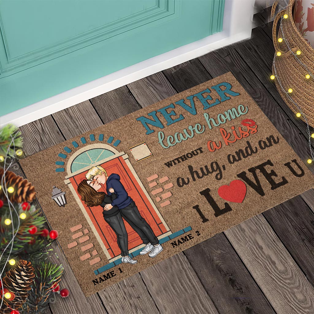 Never Leave Home Without A Kiss - Personalized Couple Doormat