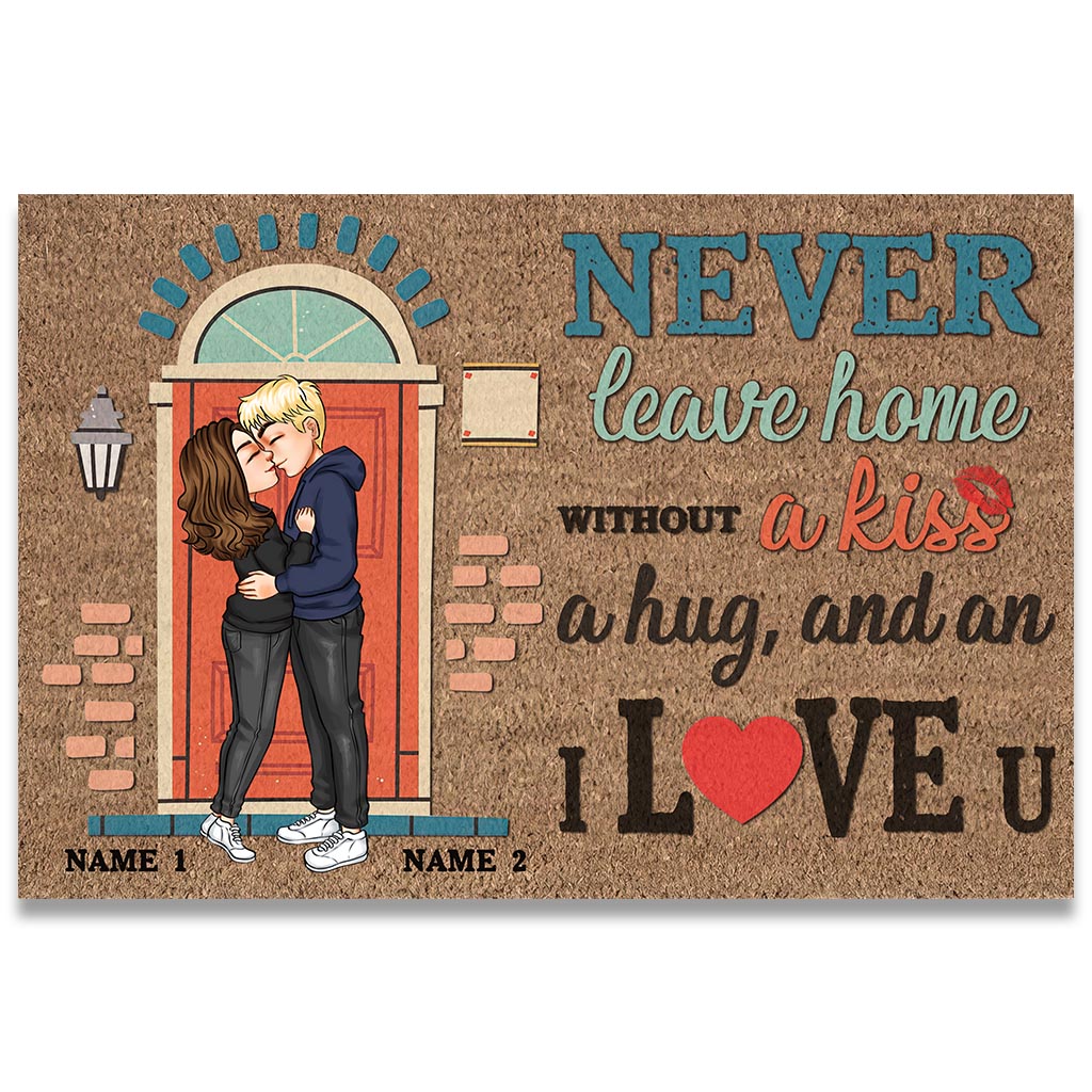 Never Leave Home Without A Kiss - Personalized Couple Doormat