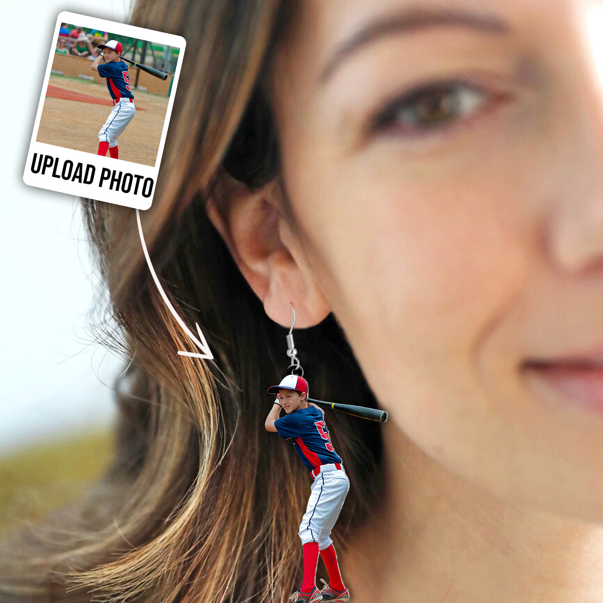 Personalized Photo Earrings - Baseball gift for mom - Personalized Earrings