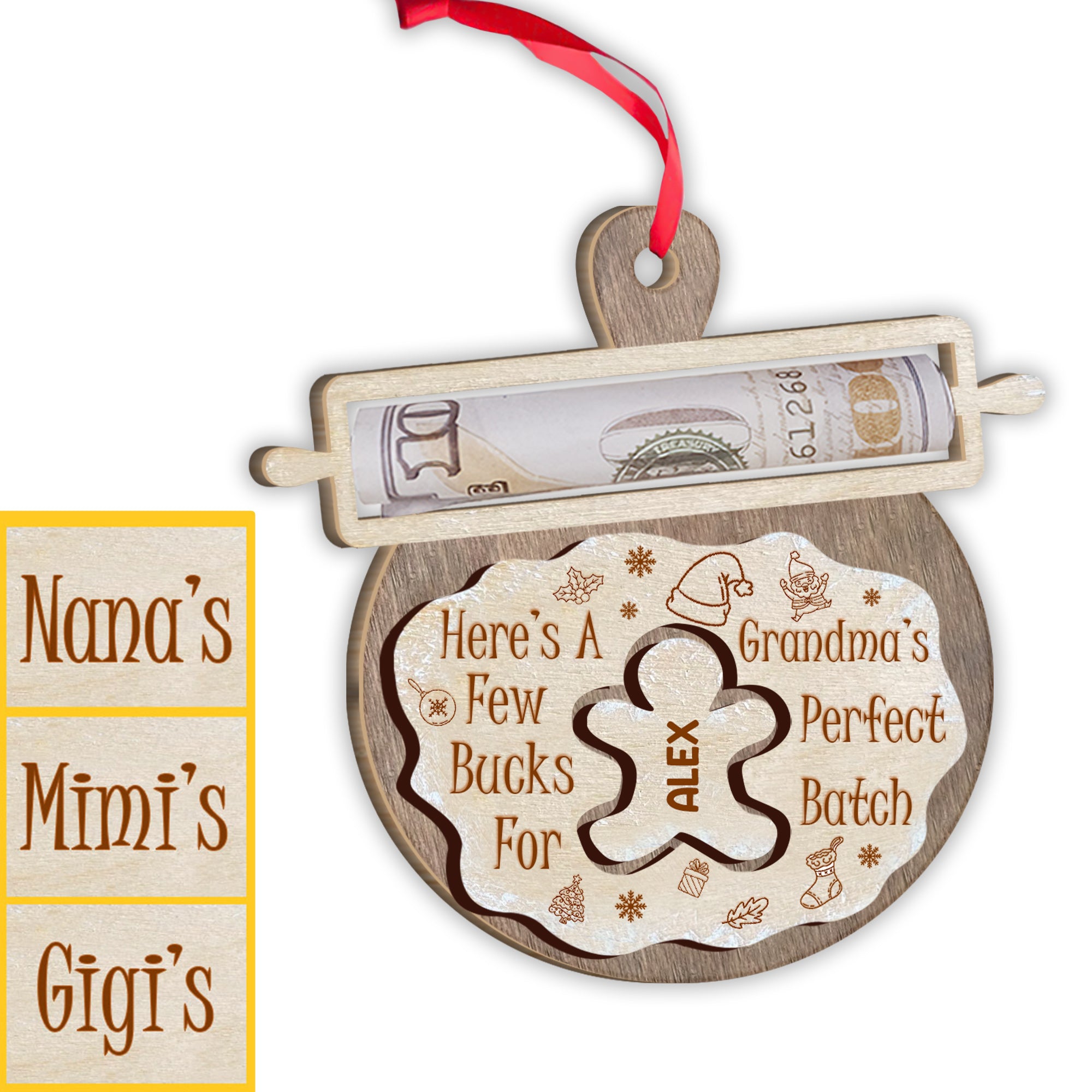 Here's A Few Bucks For Grandma's Perfect Batch - Gift for grandma, daughter, son, granddaughter, grandson - Personalized 2 Layered Piece Ornament