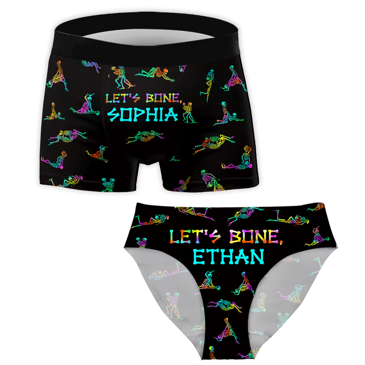 Let's Bone - Personalized Skull Women Briefs & Men Boxer Briefs