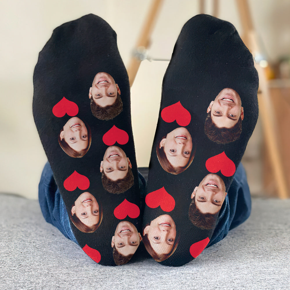 Custom Face Heart Pattern - Personalized Couple Socks