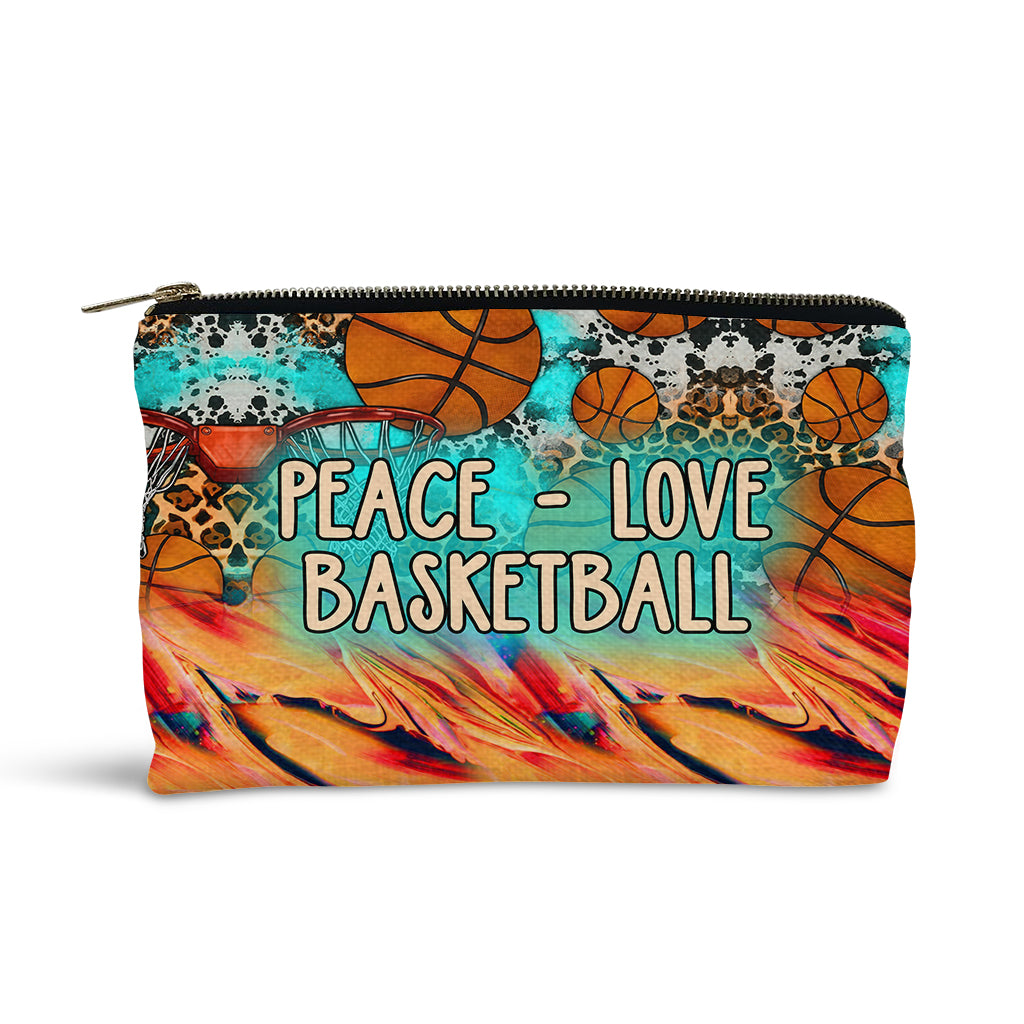 Peace Love Basketball Leopard - Personalized Basketball Pouch