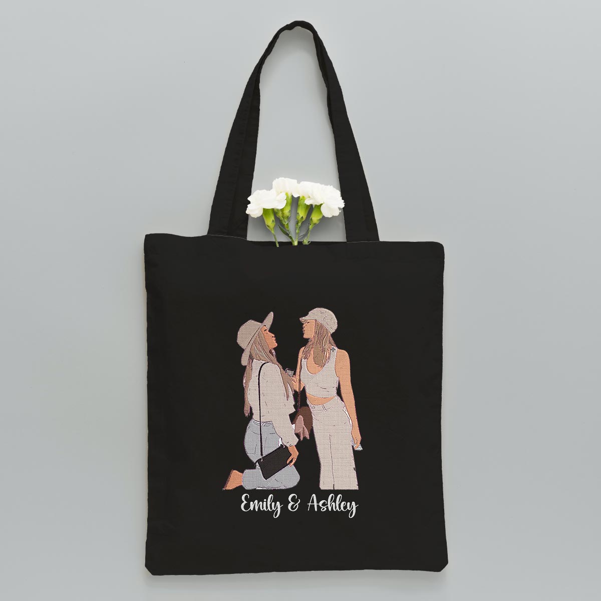 Custom 2D Photo - Personalized Sibling Embroidered Tote Bag