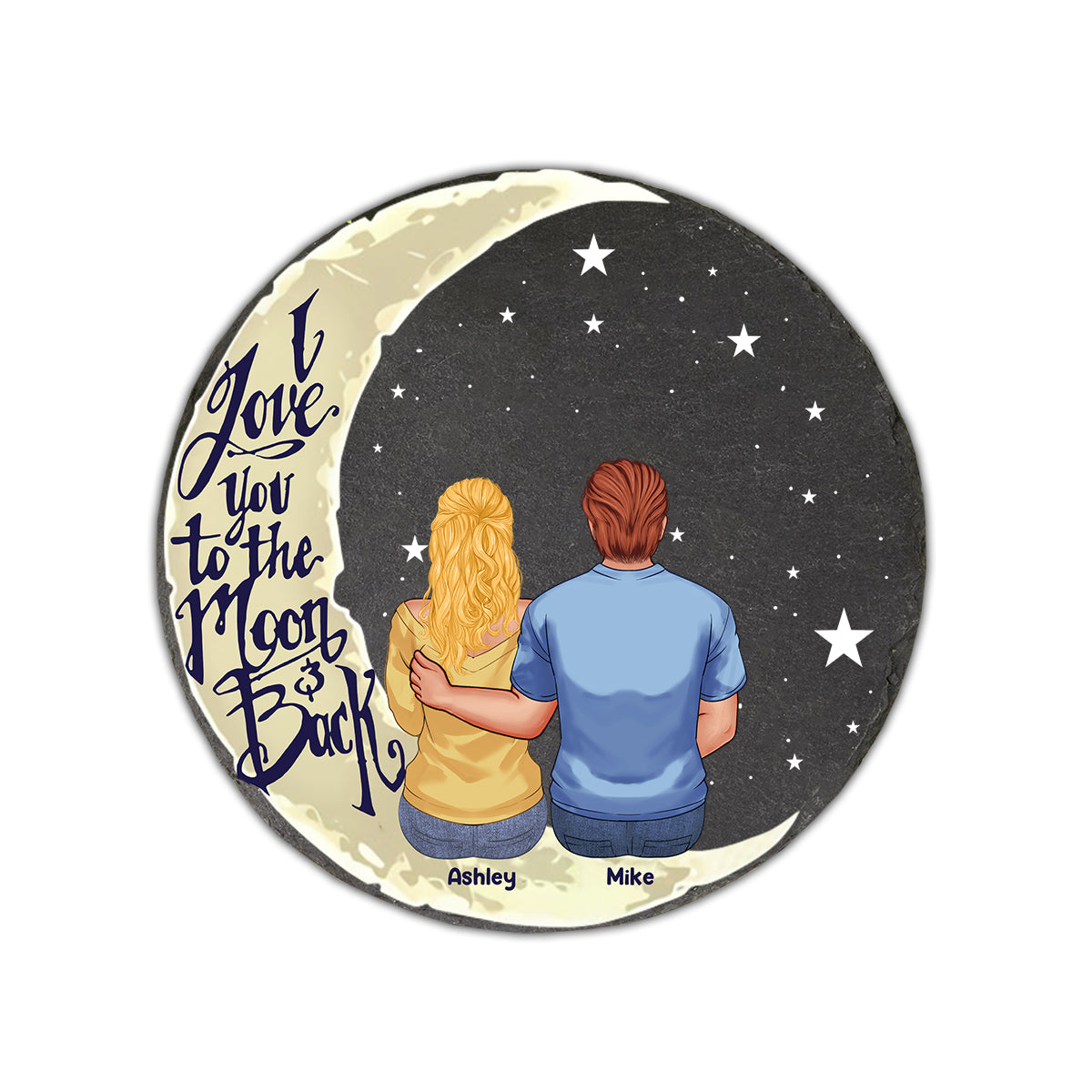 I Love You To The Moon And Back - Personalized Couple Round Shaped Stone