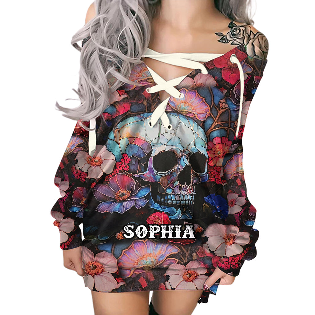 Floral Skull - Personalized Skull Off Shoulder Dress