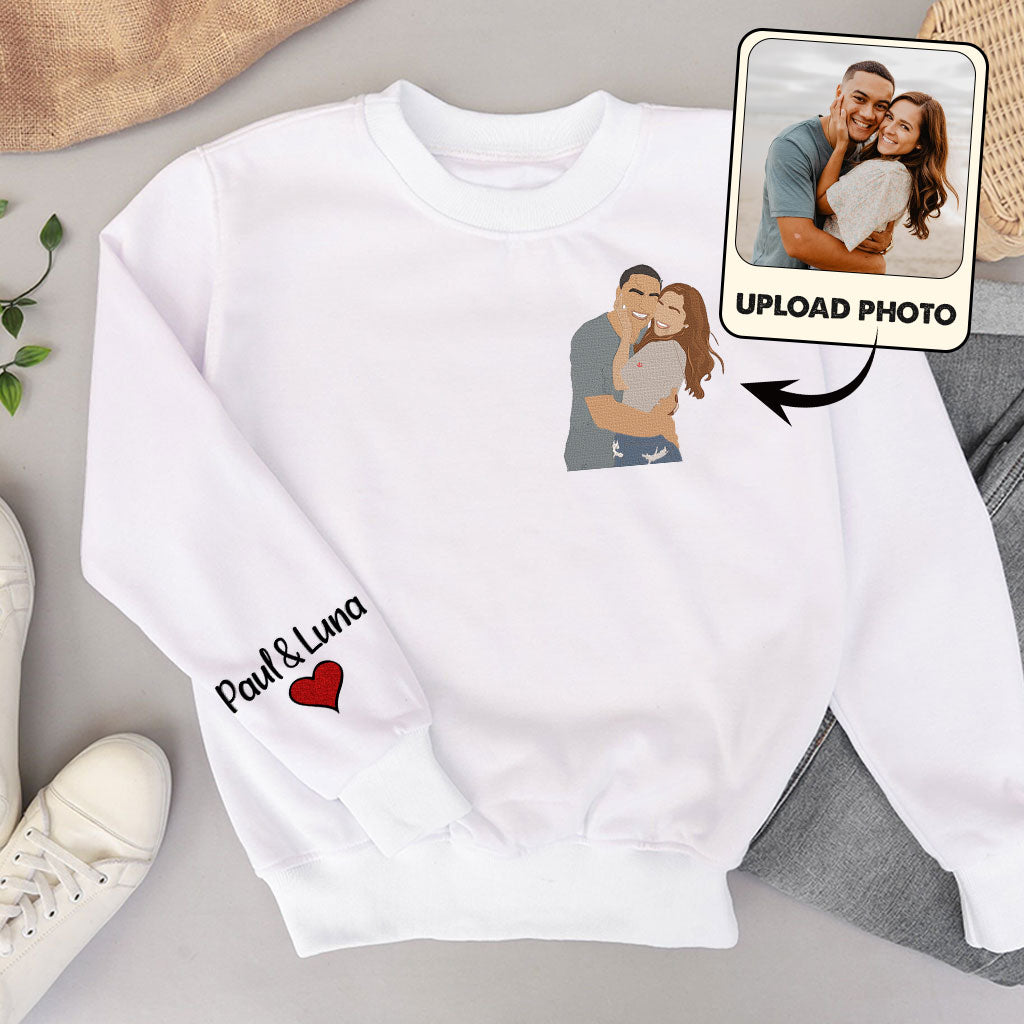 Custom 2D Photo - Personalized Couple Embroidered Sweater